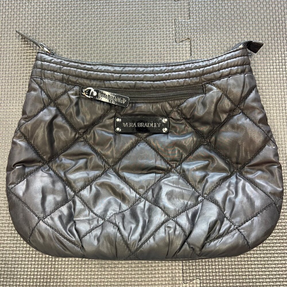 Vera Bradley Black Quilted Crossbody Shoulder Bag With Iconic Print Interior